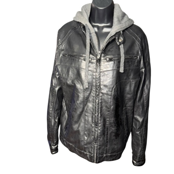 Apt 1 Jackets & Blazers - Apt. 9 Faux Leather Jacket with Removable Hoodie Women’s Small Black